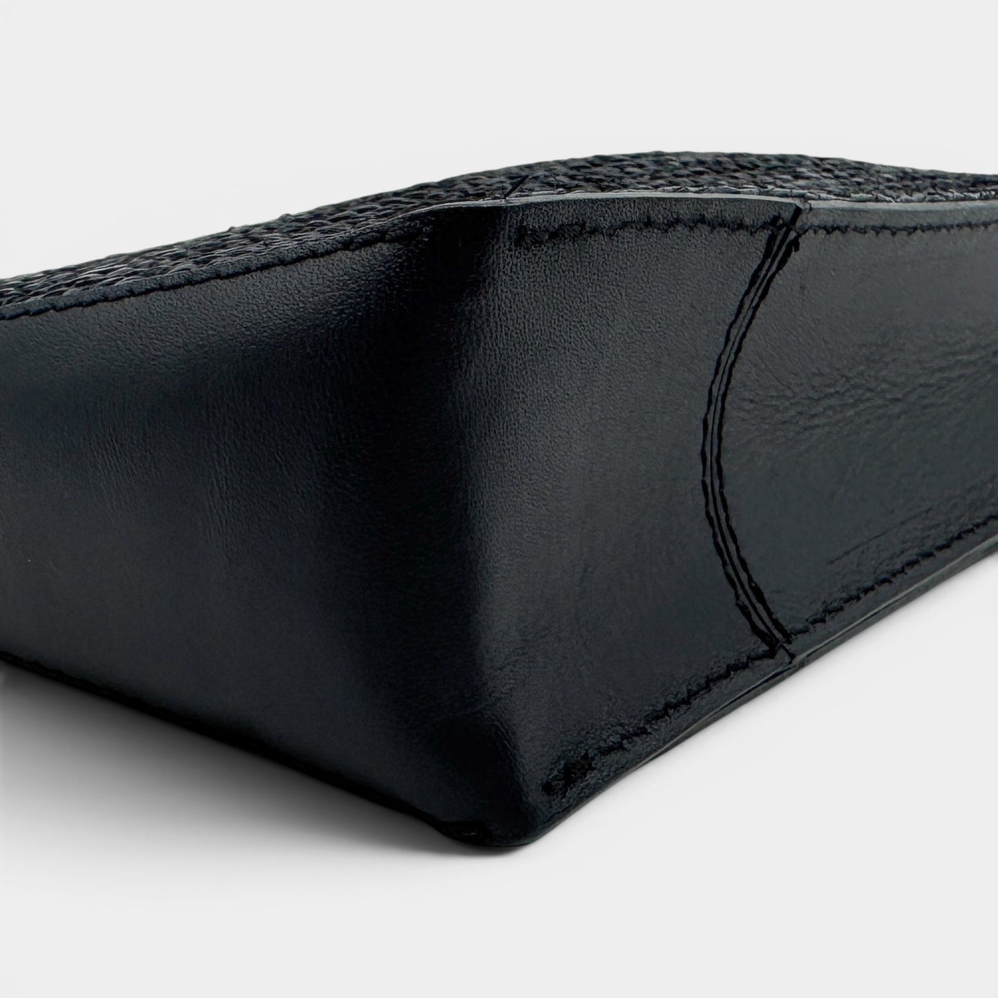 Helen Kaminski Black Leather Raffia Wristlet Clutch Bag