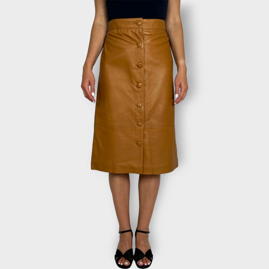Oxford Gigi A-Line Tan Leather Button Skirt AU12 ~ Medium