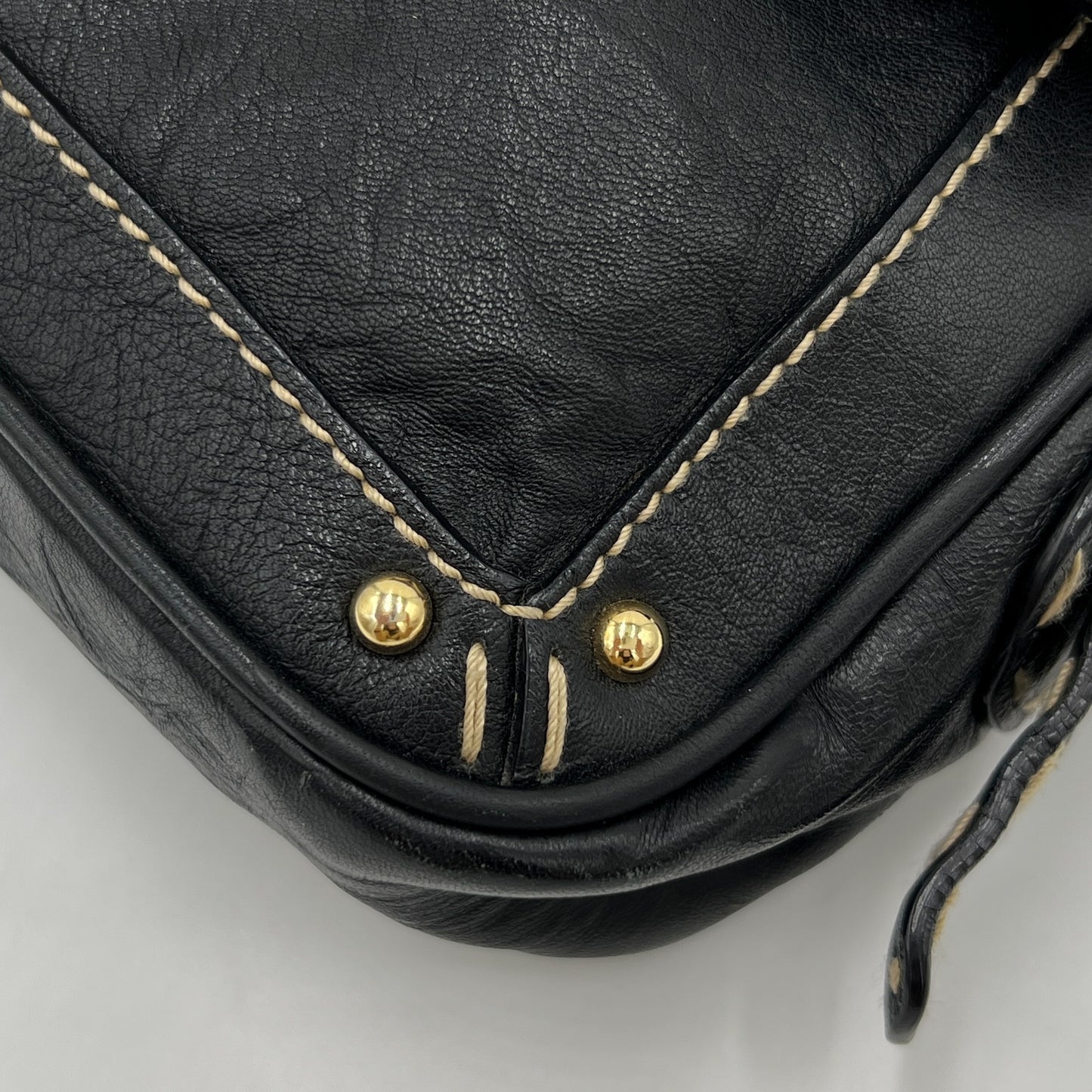 Dolce & Gabbana Top Stitched Black Leather Shoulder Bag