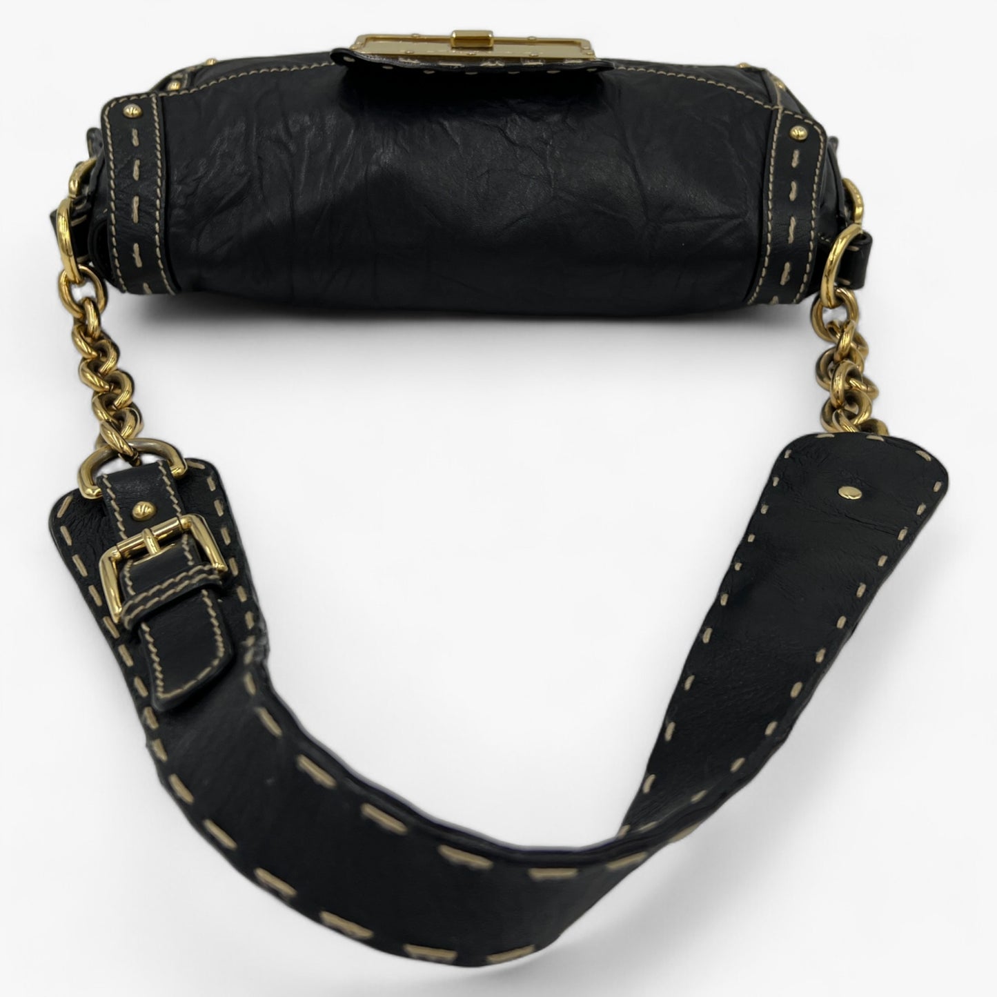 Dolce & Gabbana Top Stitched Black Leather Shoulder Bag