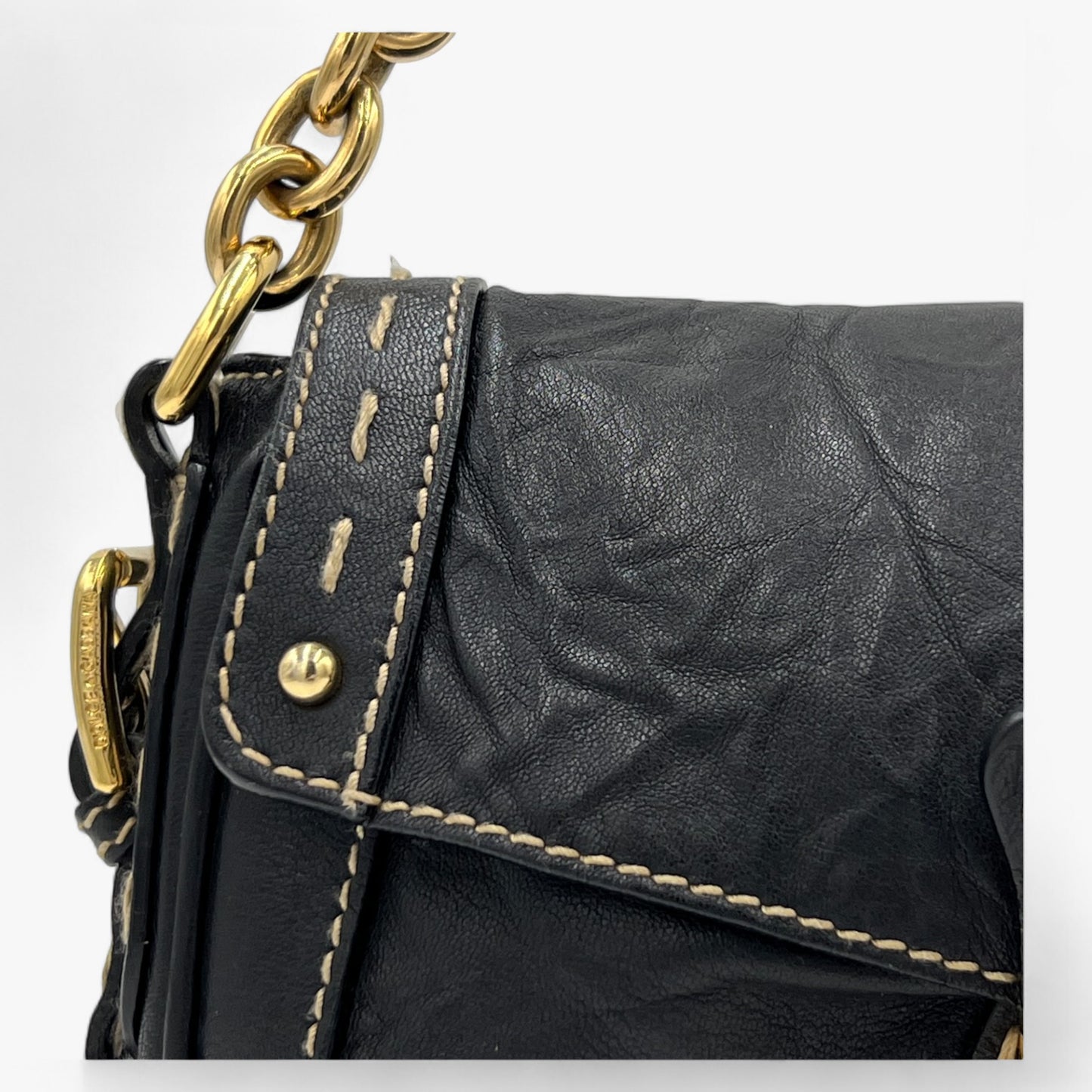 Dolce & Gabbana Top Stitched Black Leather Shoulder Bag