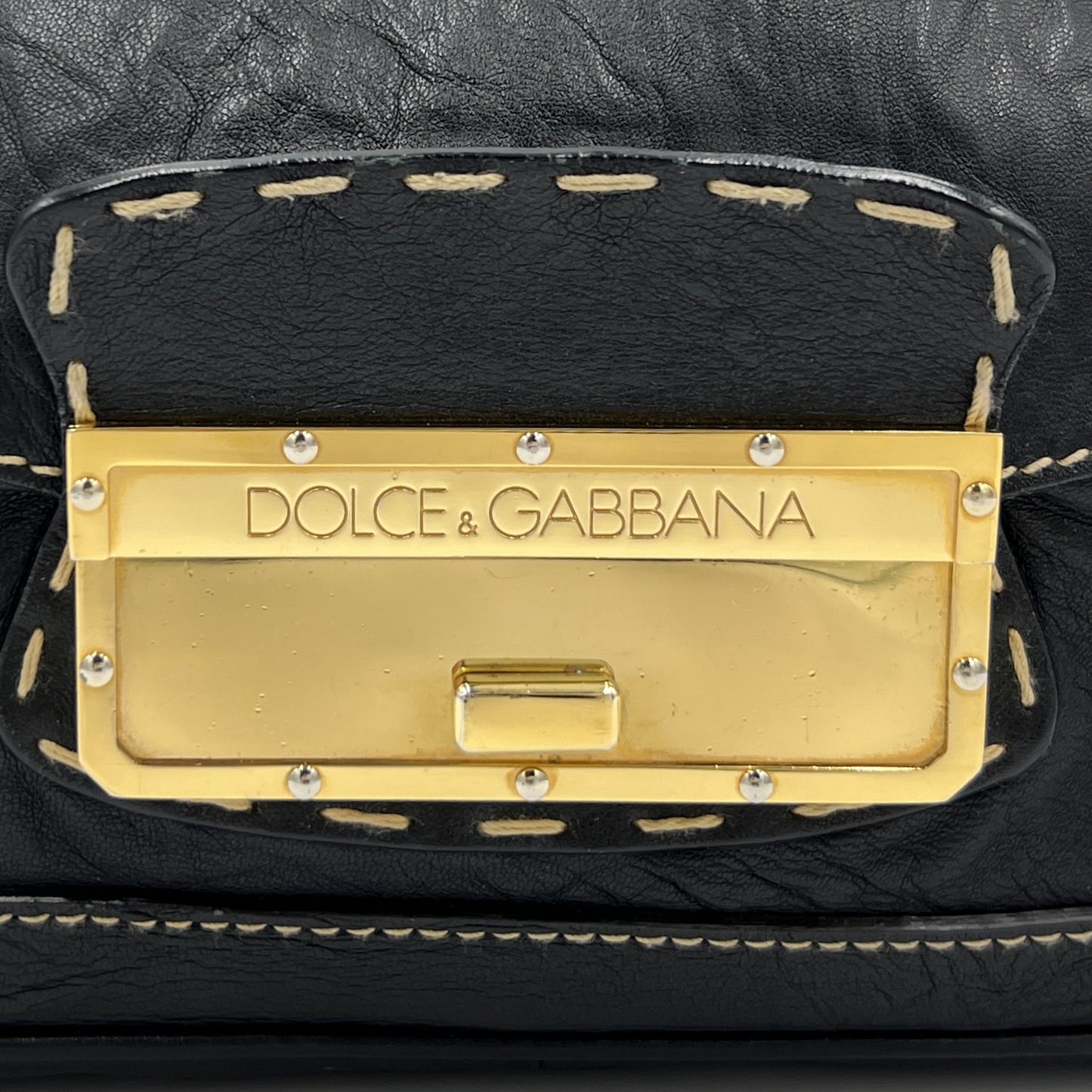 Dolce & Gabbana Top Stitched Black Leather Shoulder Bag