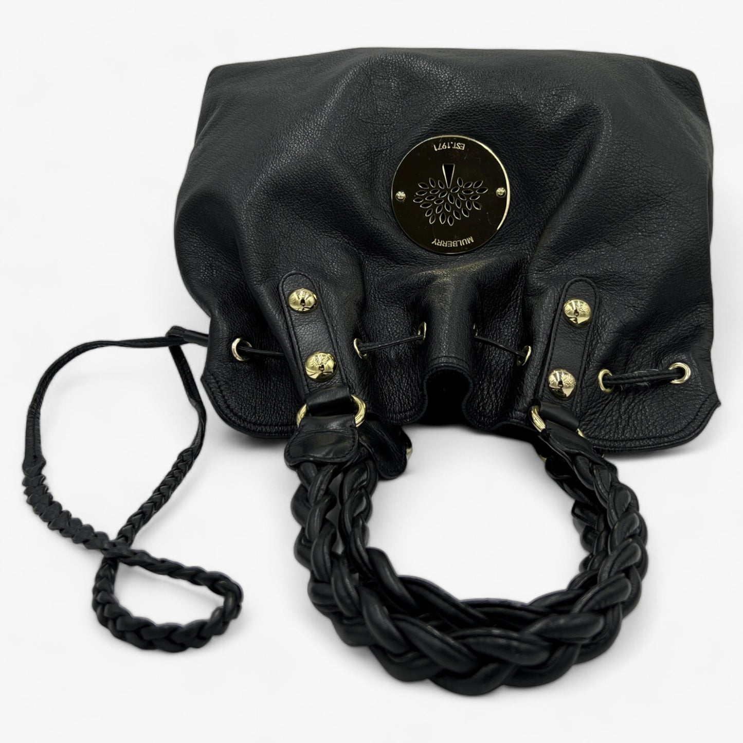 Mulberry Daria Black Soft Leather Drawstring Tote Shoulder Bag