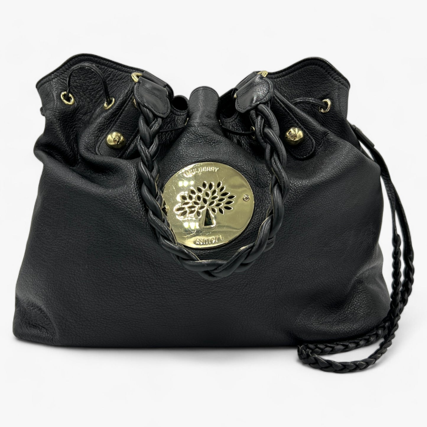 Mulberry Daria Black Soft Leather Drawstring Tote Shoulder Bag