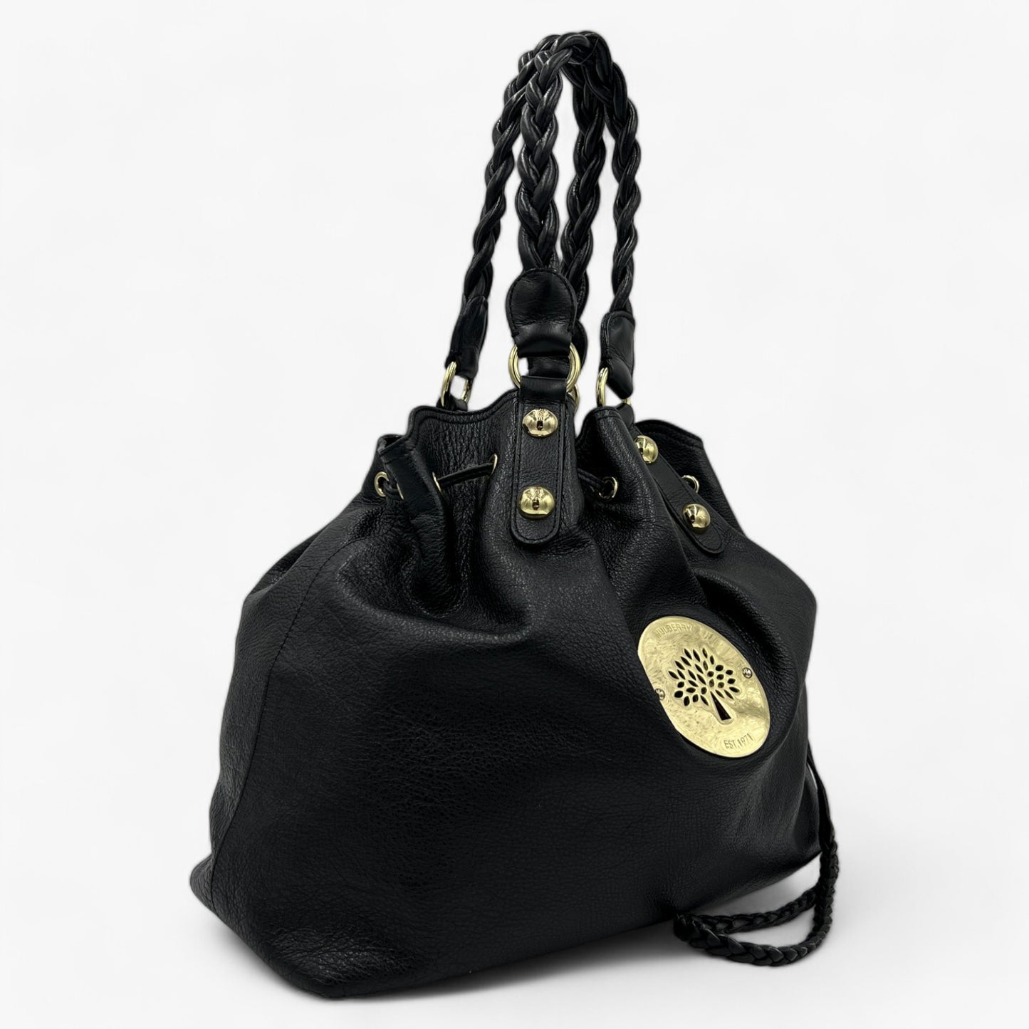 Mulberry Daria Black Soft Leather Drawstring Tote Shoulder Bag