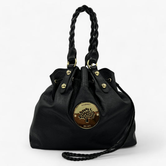 Mulberry Daria Black Soft Leather Drawstring Tote Shoulder Bag