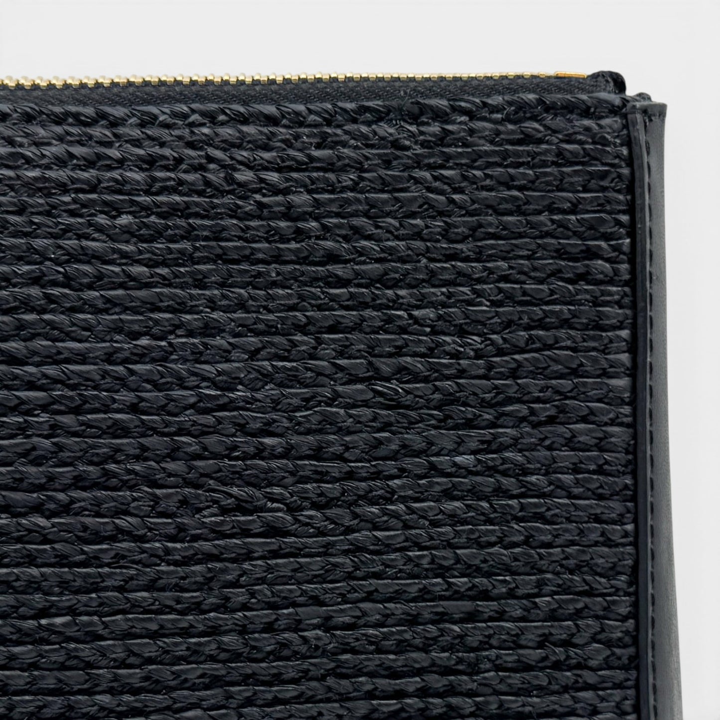 Helen Kaminski Black Leather Raffia Wristlet Clutch Bag