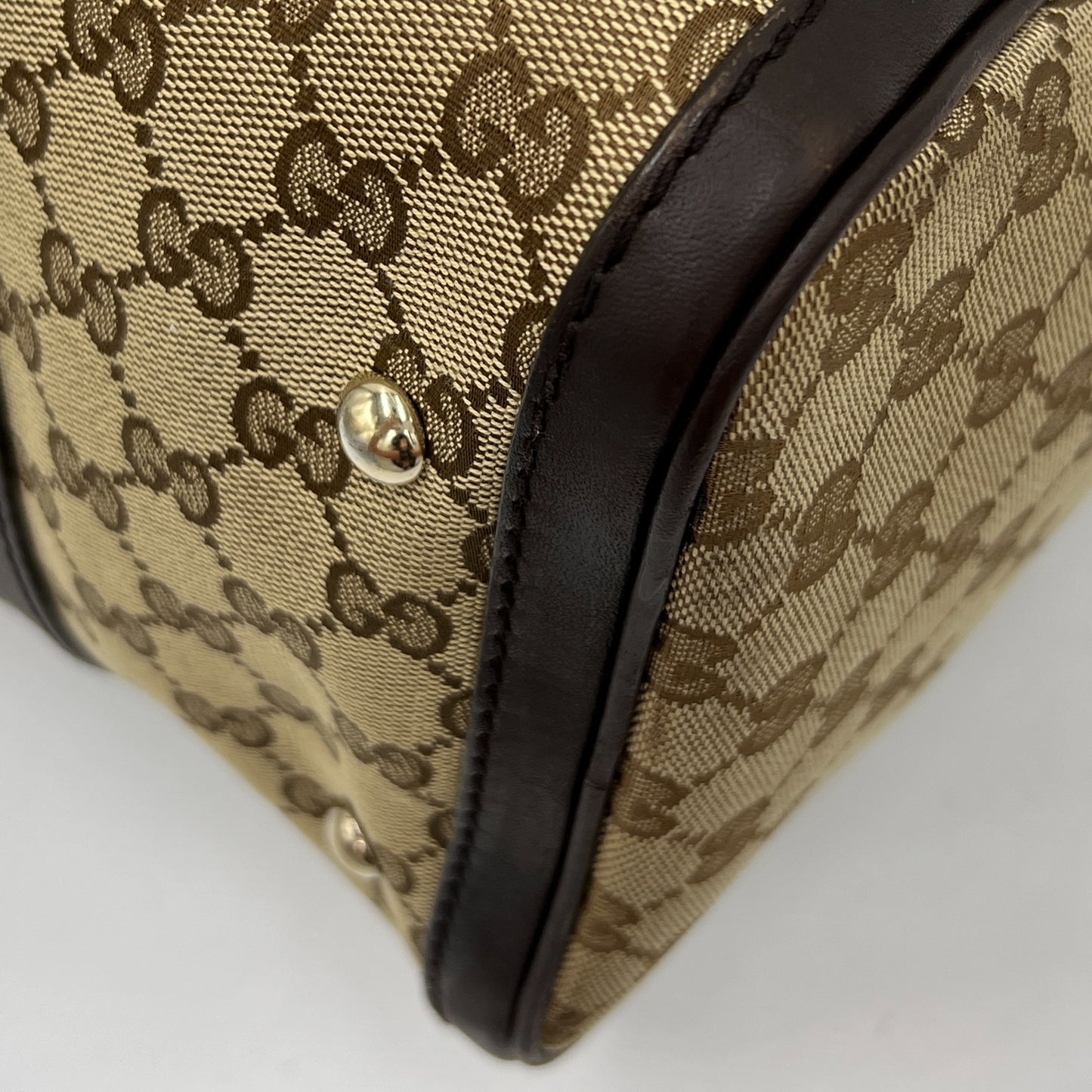 Gucci Beige & Brown GG Canvas and Leather Medium Vintage Web Boston Bag