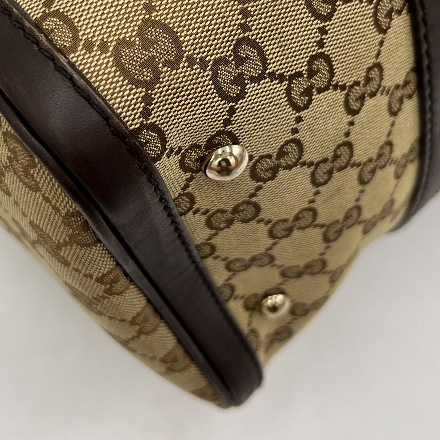 Gucci Beige & Brown GG Canvas and Leather Medium Vintage Web Boston Bag