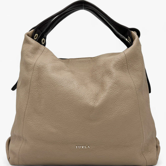 Furla Beige Brown Two-Tone Leather Shoulder Bag