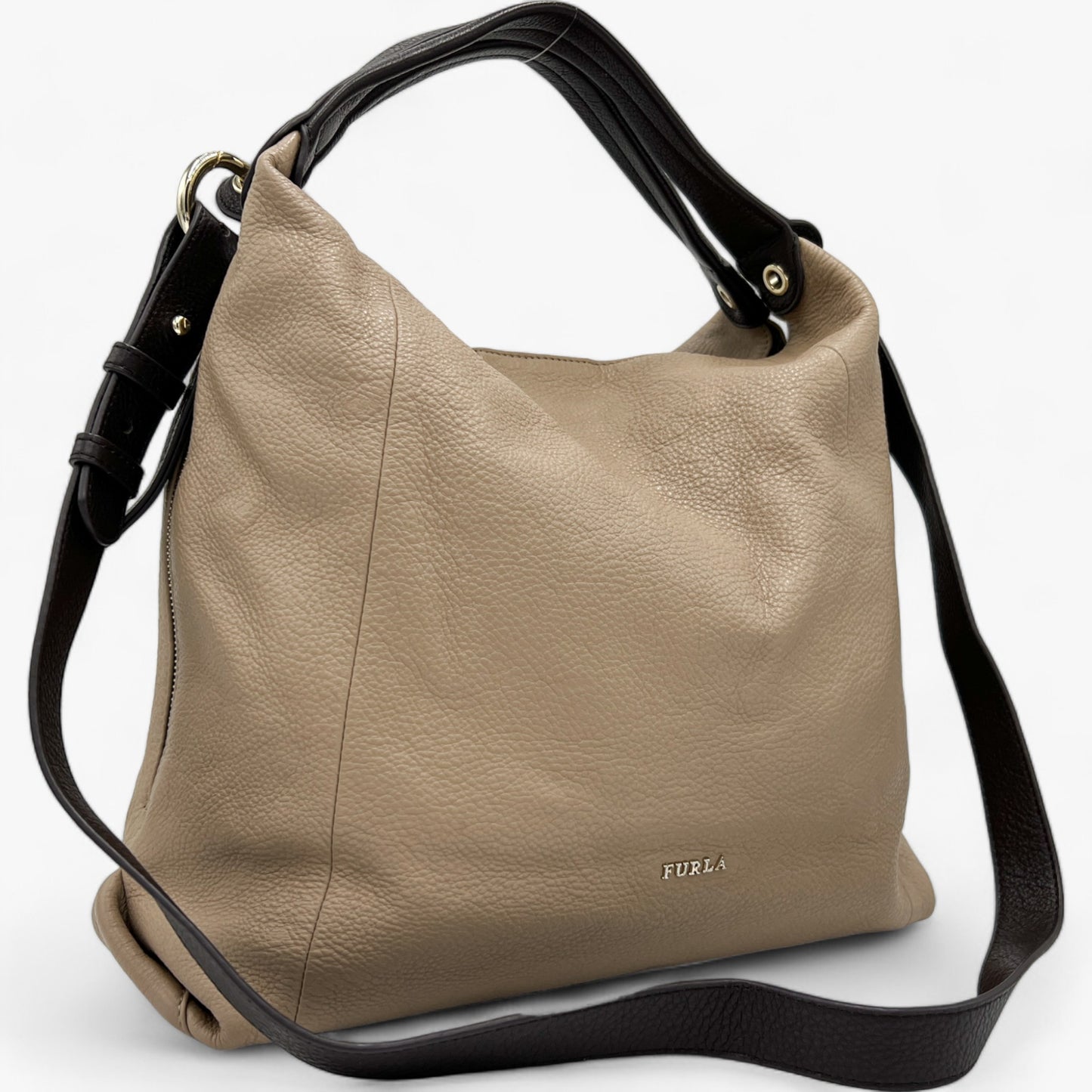 Furla Beige Brown Two-Tone Leather Shoulder Bag