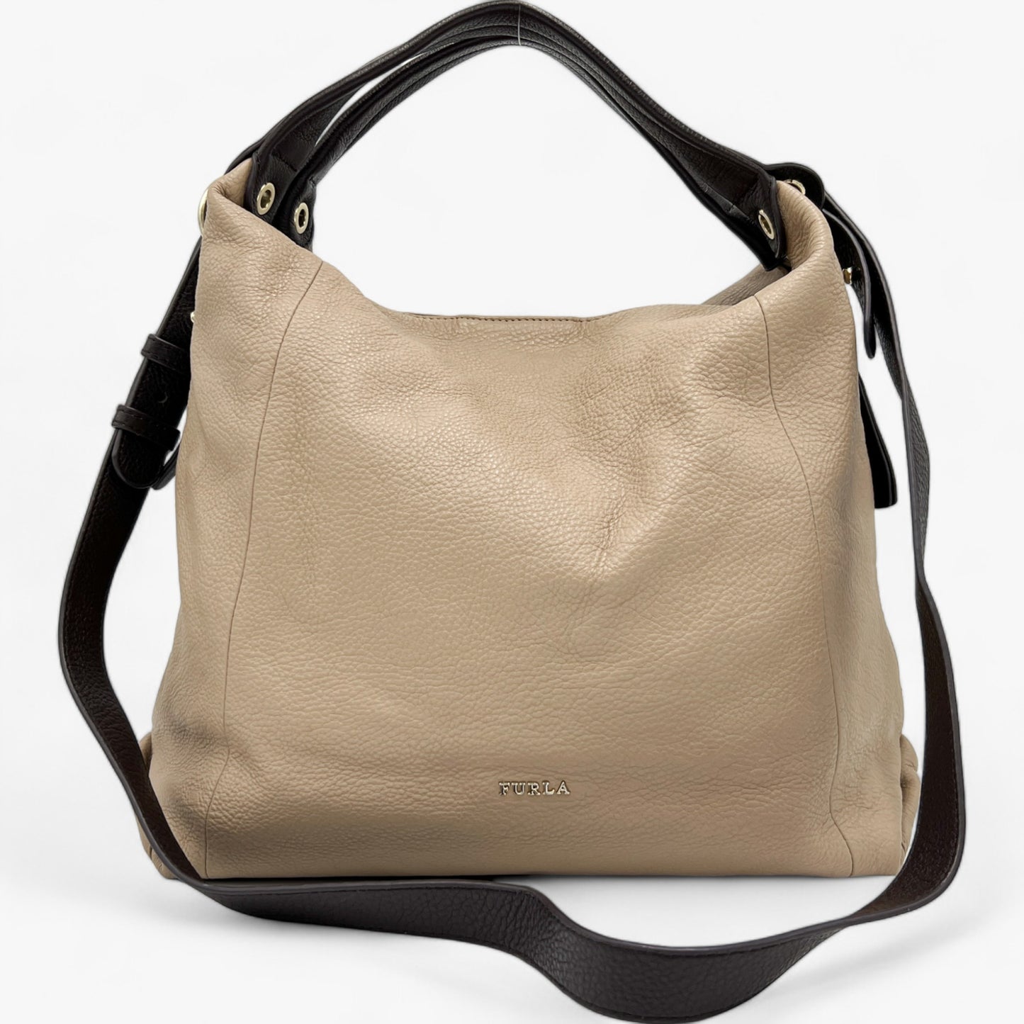 Furla Beige Brown Two-Tone Leather Shoulder Bag