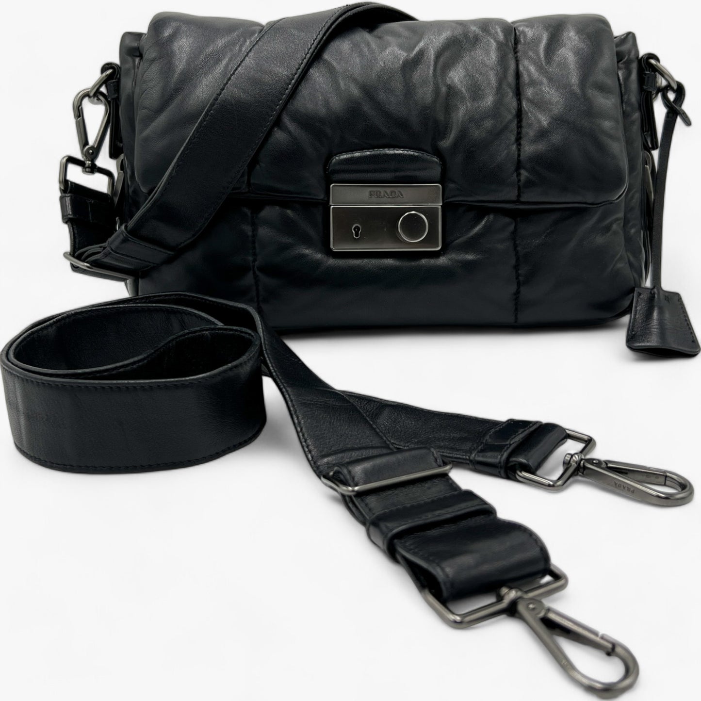 Prada Nappa Bomber Black Leather Shoulder Crossbody Bag