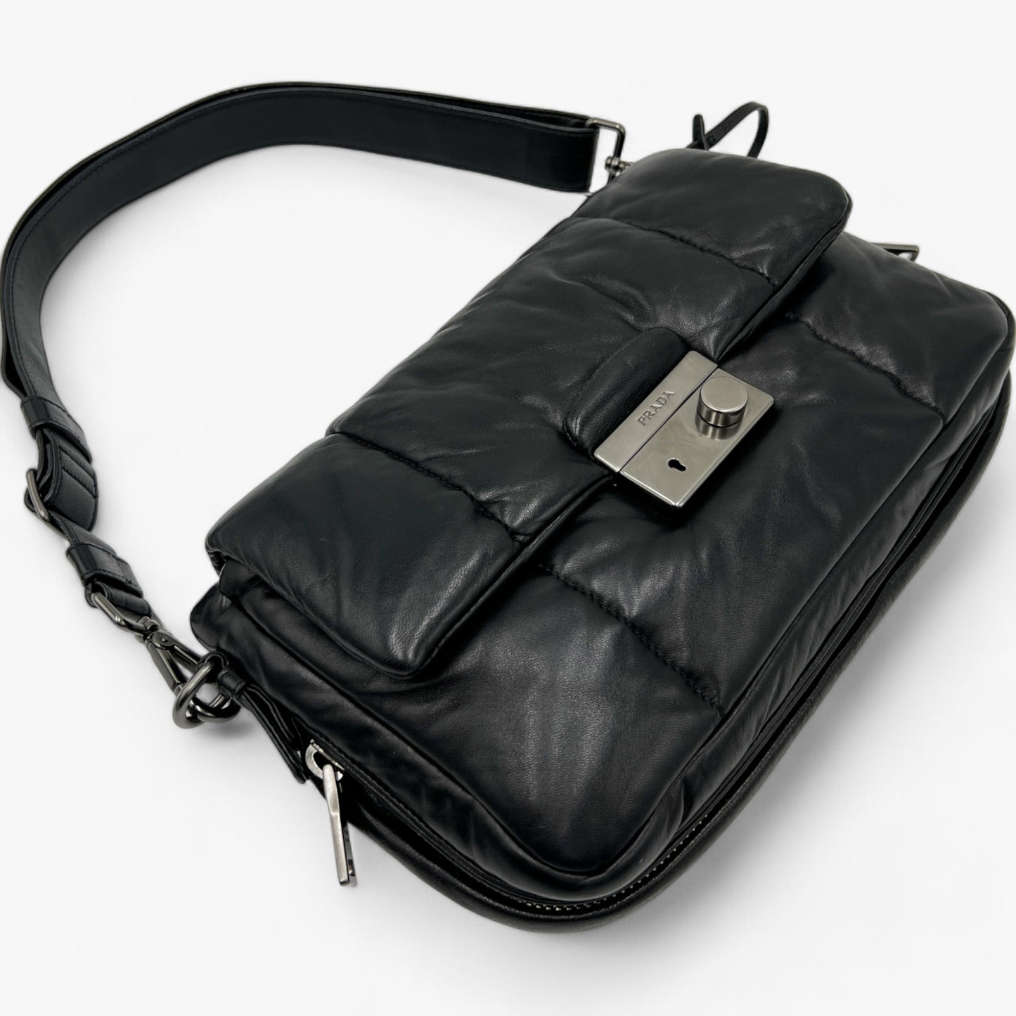 Prada Nappa Bomber Black Leather Shoulder Crossbody Bag