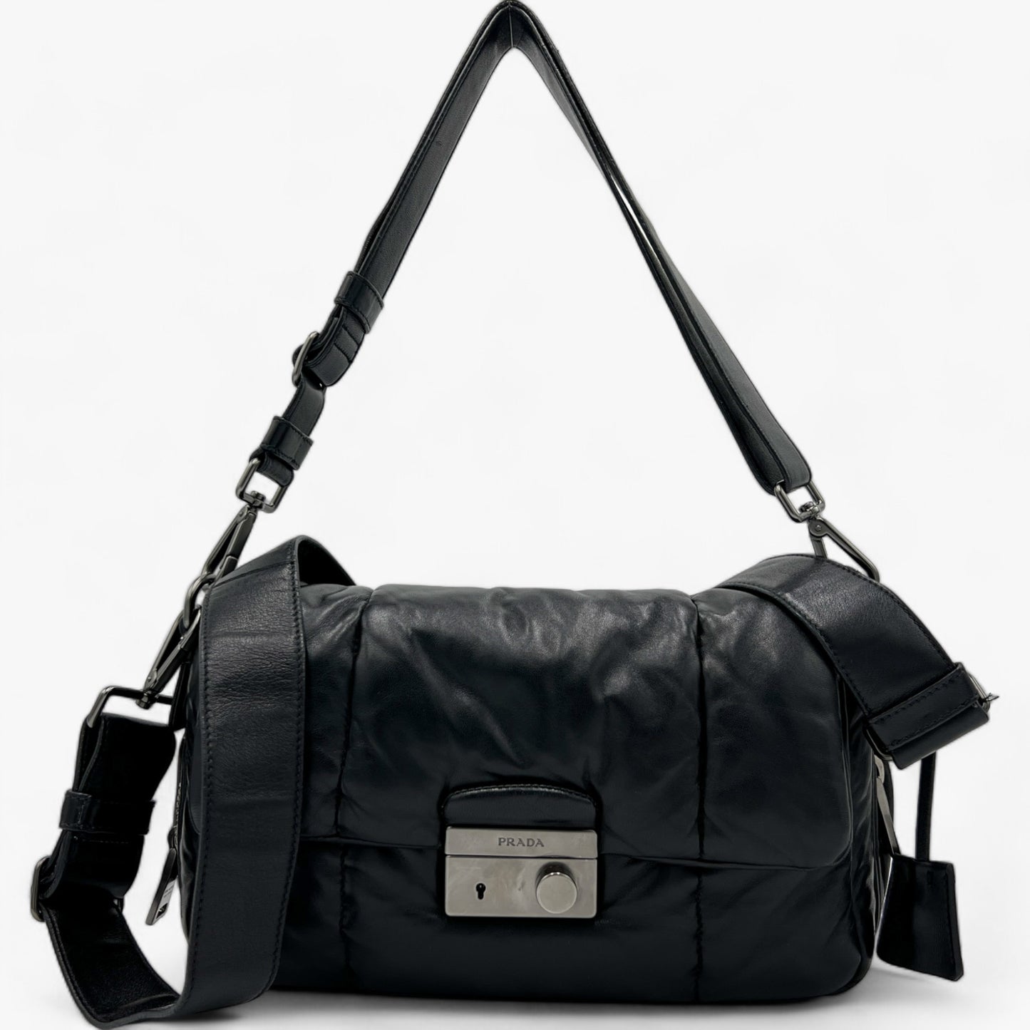 Prada Nappa Bomber Black Leather Shoulder Crossbody Bag