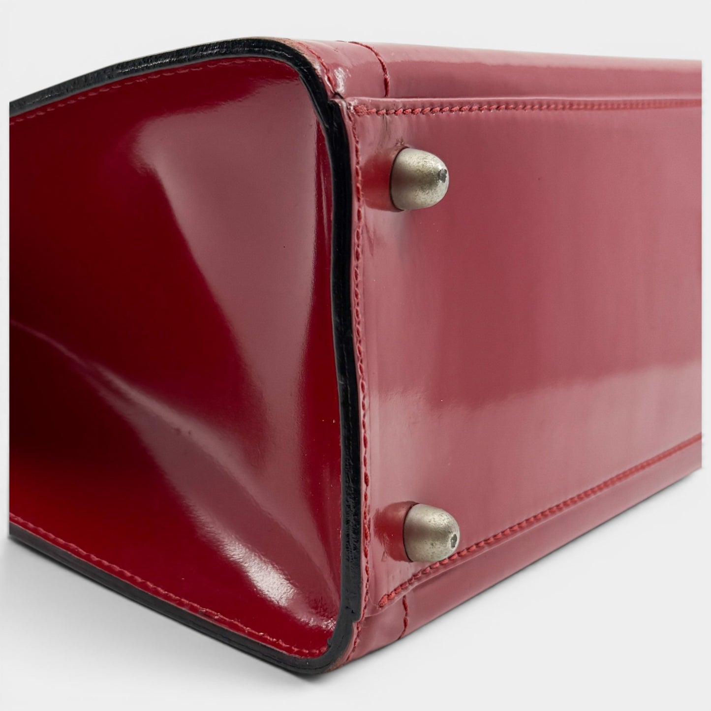 Oroton Vintage 80s Bright Red Smooth Leather Top Handle Bag