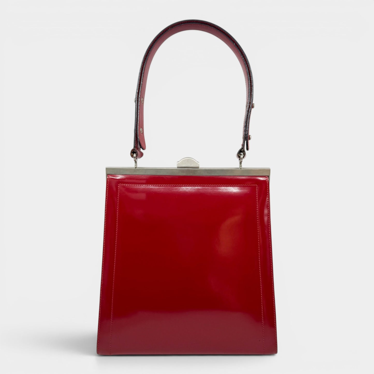 Oroton Vintage 80s Bright Red Smooth Leather Top Handle Bag