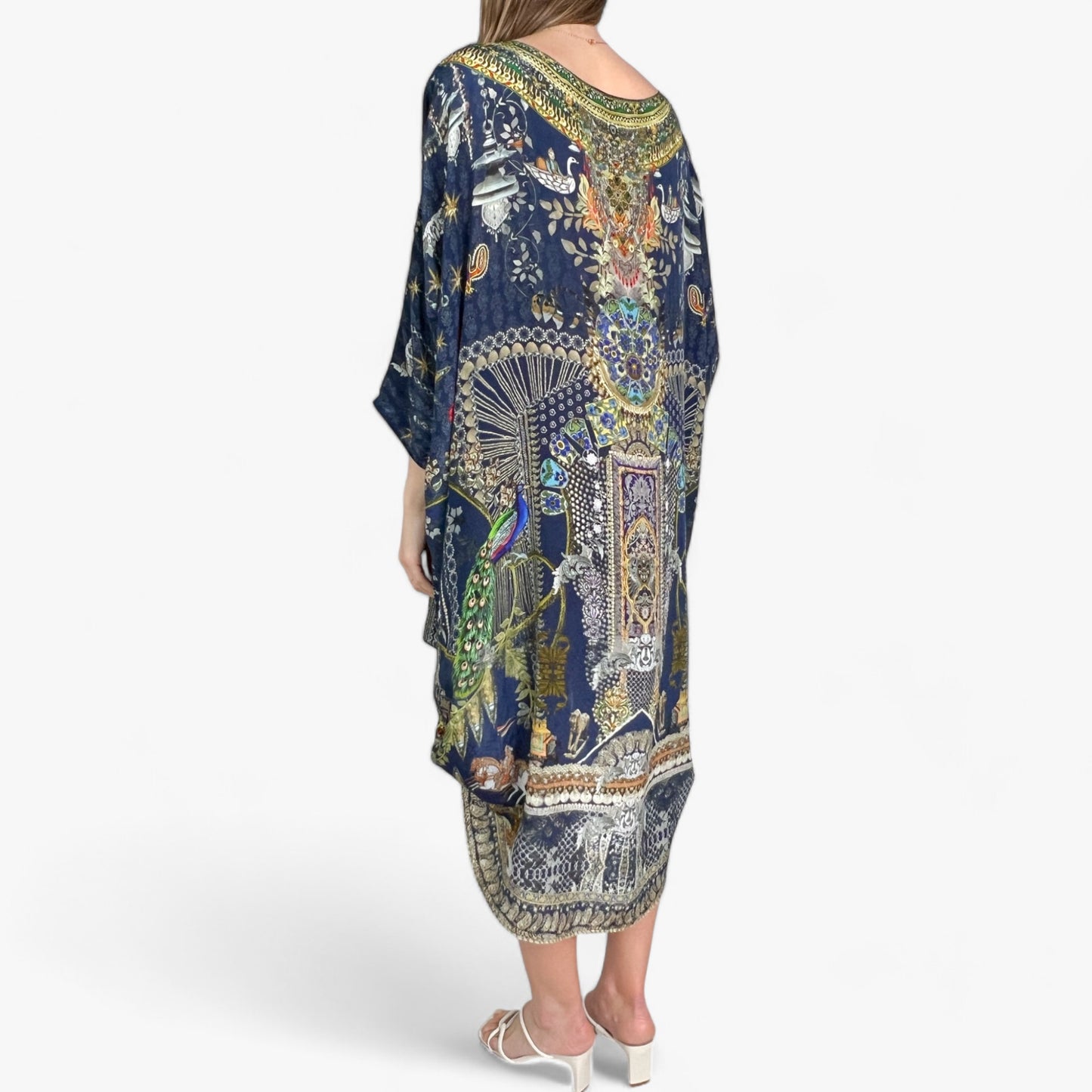 Camilla Navy Blue Botanical Kaftan Top Dress O/S ~ AU10~12~14~16