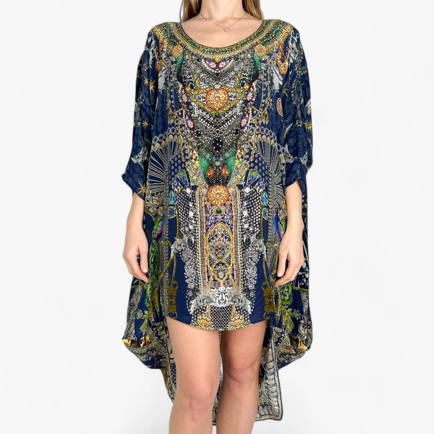 Camilla Navy Blue Botanical Kaftan Top Dress O/S ~ AU10~12~14~16