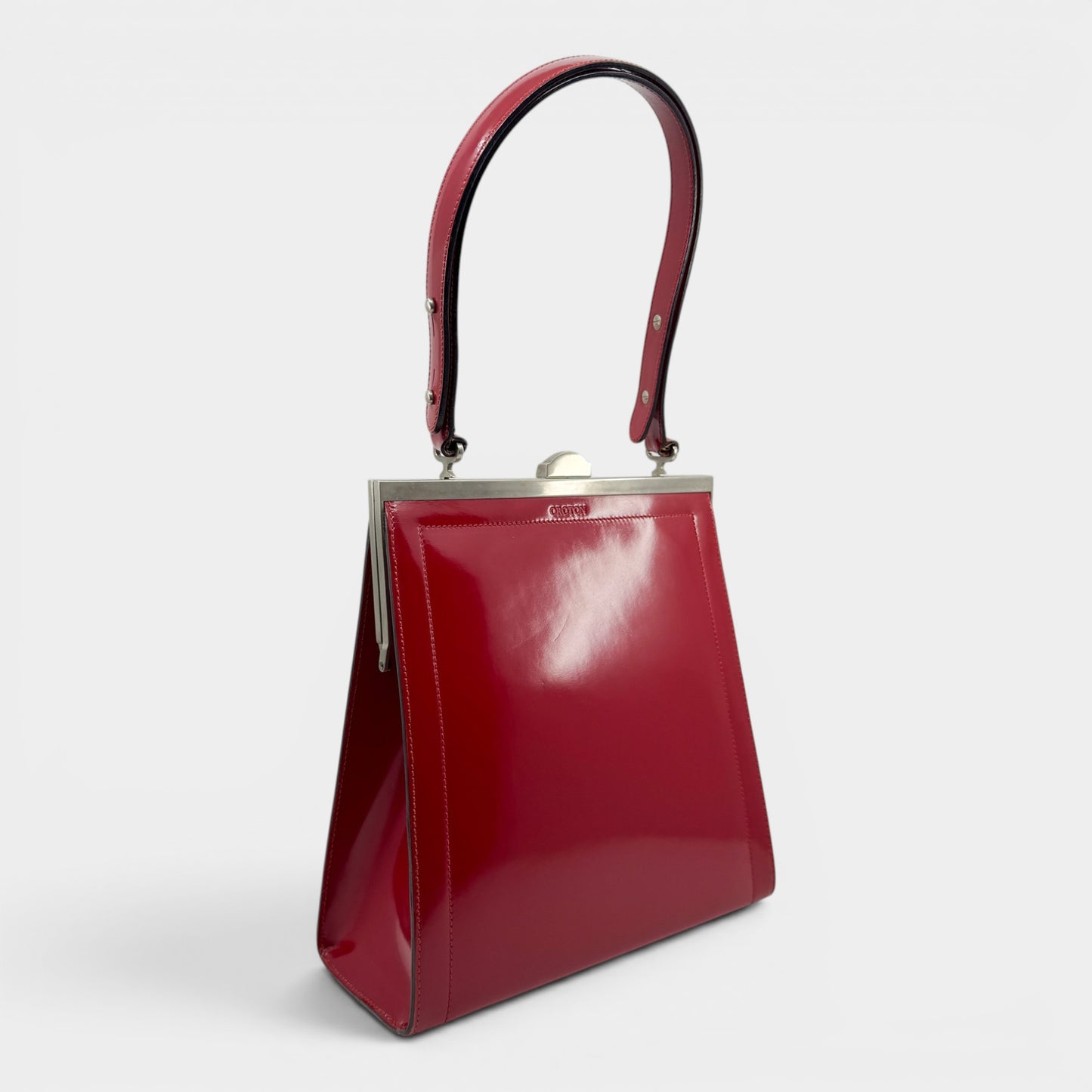 Oroton Vintage 80s Bright Red Smooth Leather Top Handle Bag