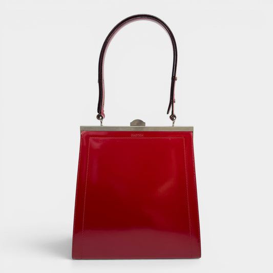 Oroton Vintage 80s Bright Red Smooth Leather Top Handle Bag