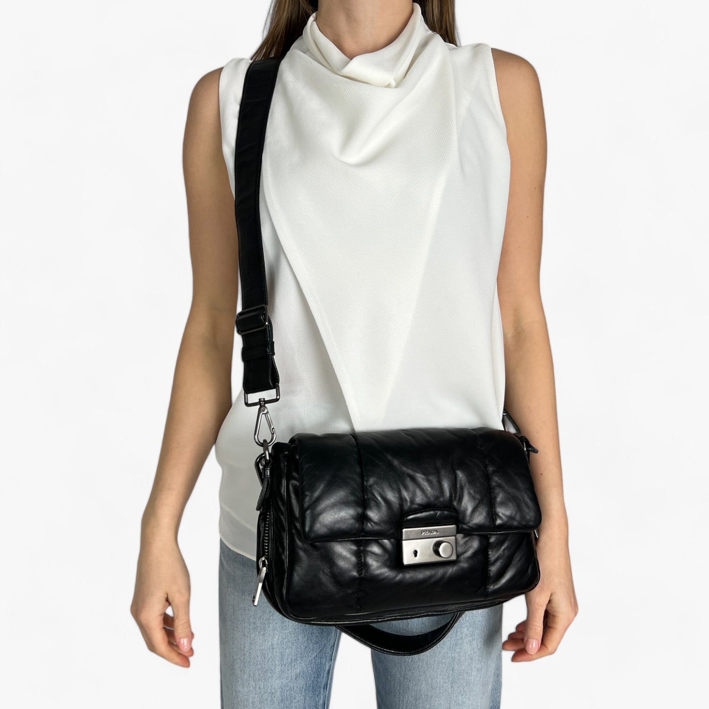 Prada Nappa Bomber Black Leather Shoulder Crossbody Bag