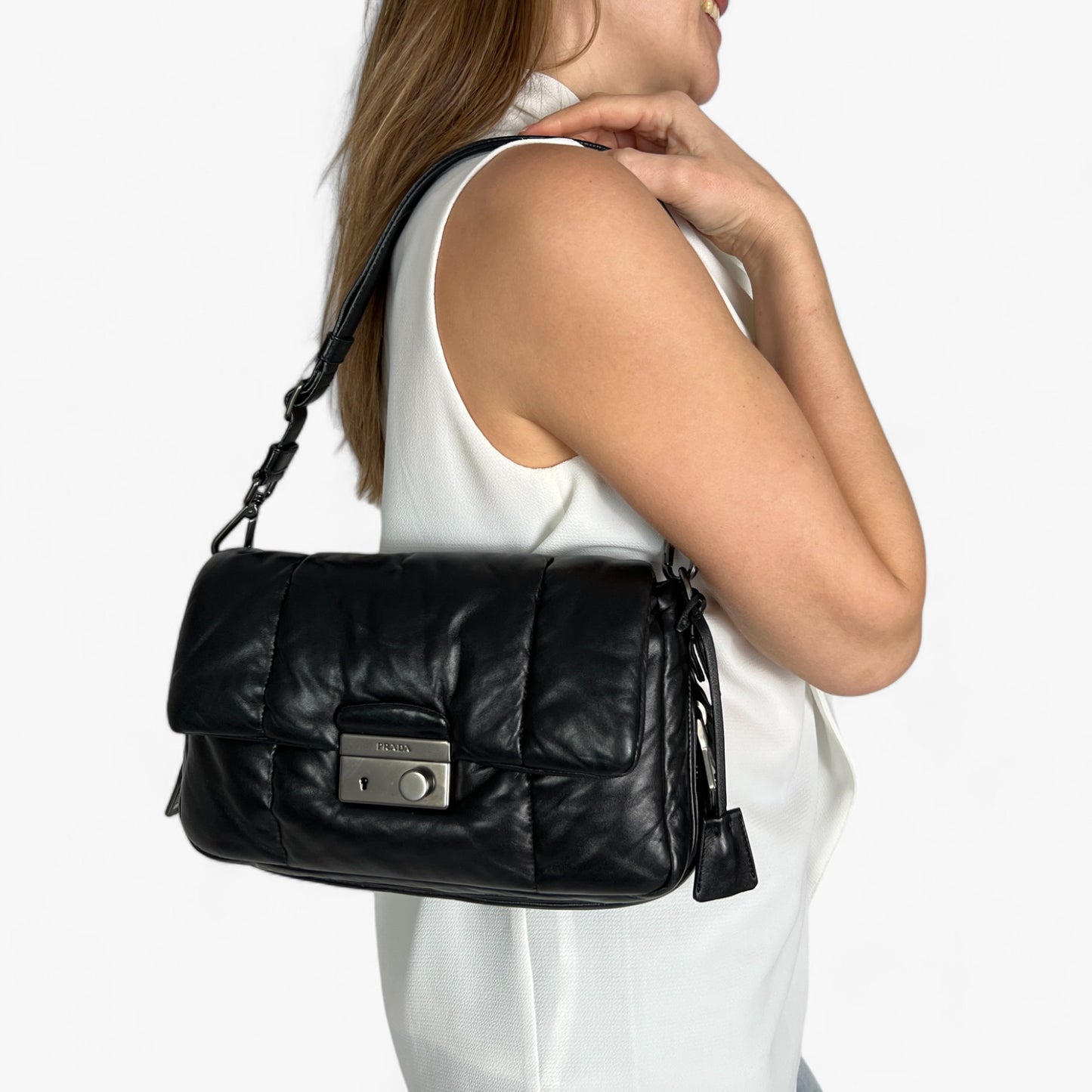 Prada Nappa Bomber Black Leather Shoulder Crossbody Bag