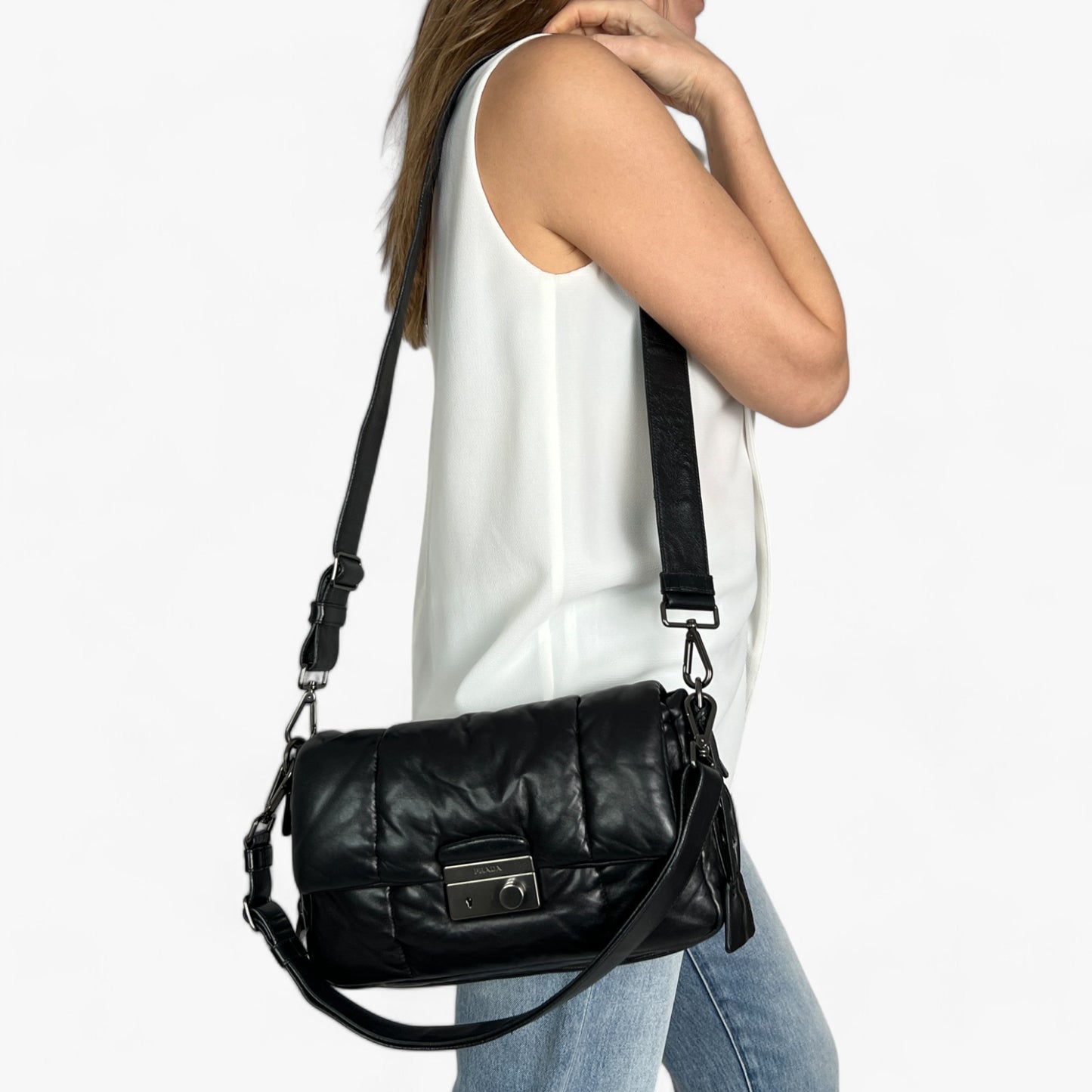 Prada Nappa Bomber Black Leather Shoulder Crossbody Bag