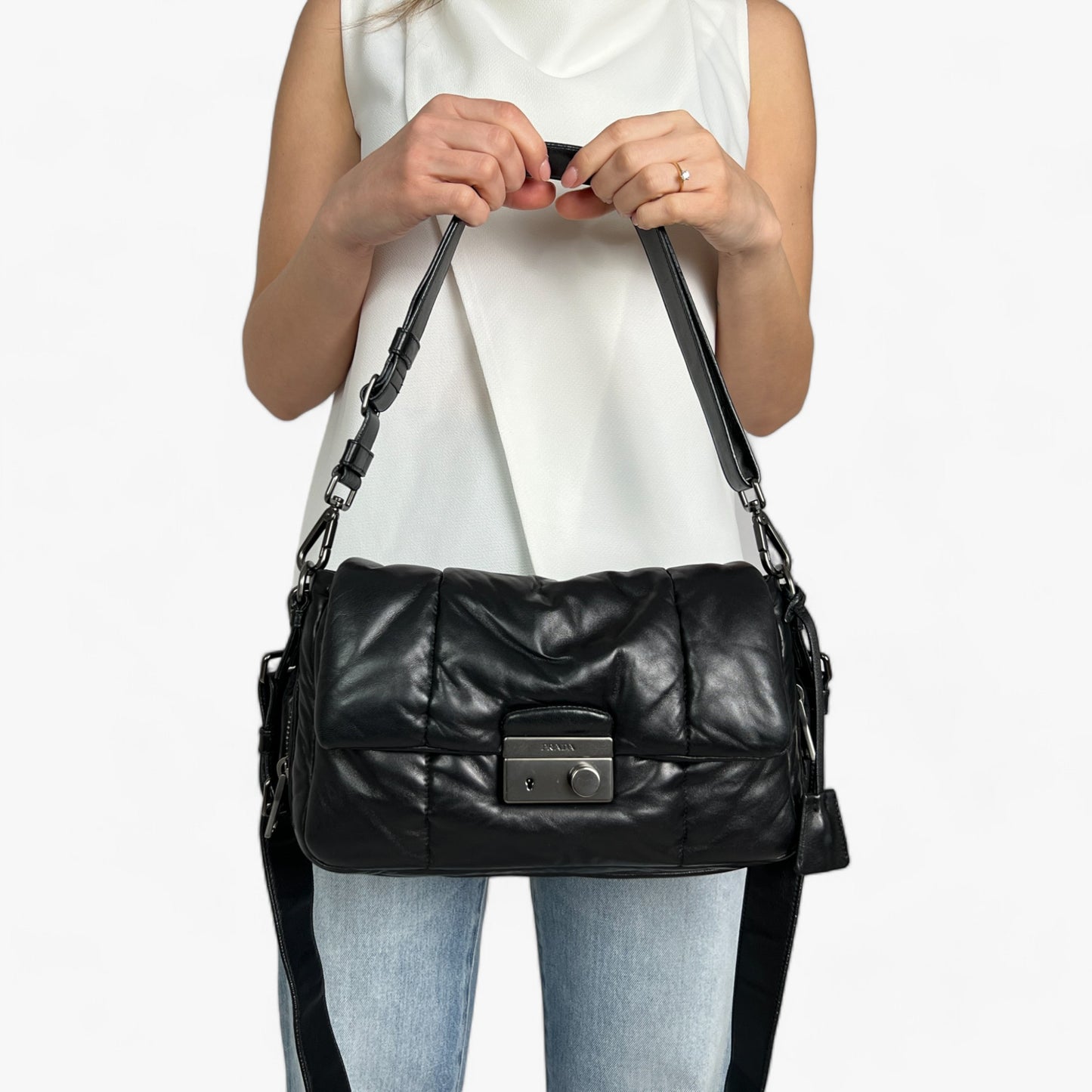 Prada Nappa Bomber Black Leather Shoulder Crossbody Bag