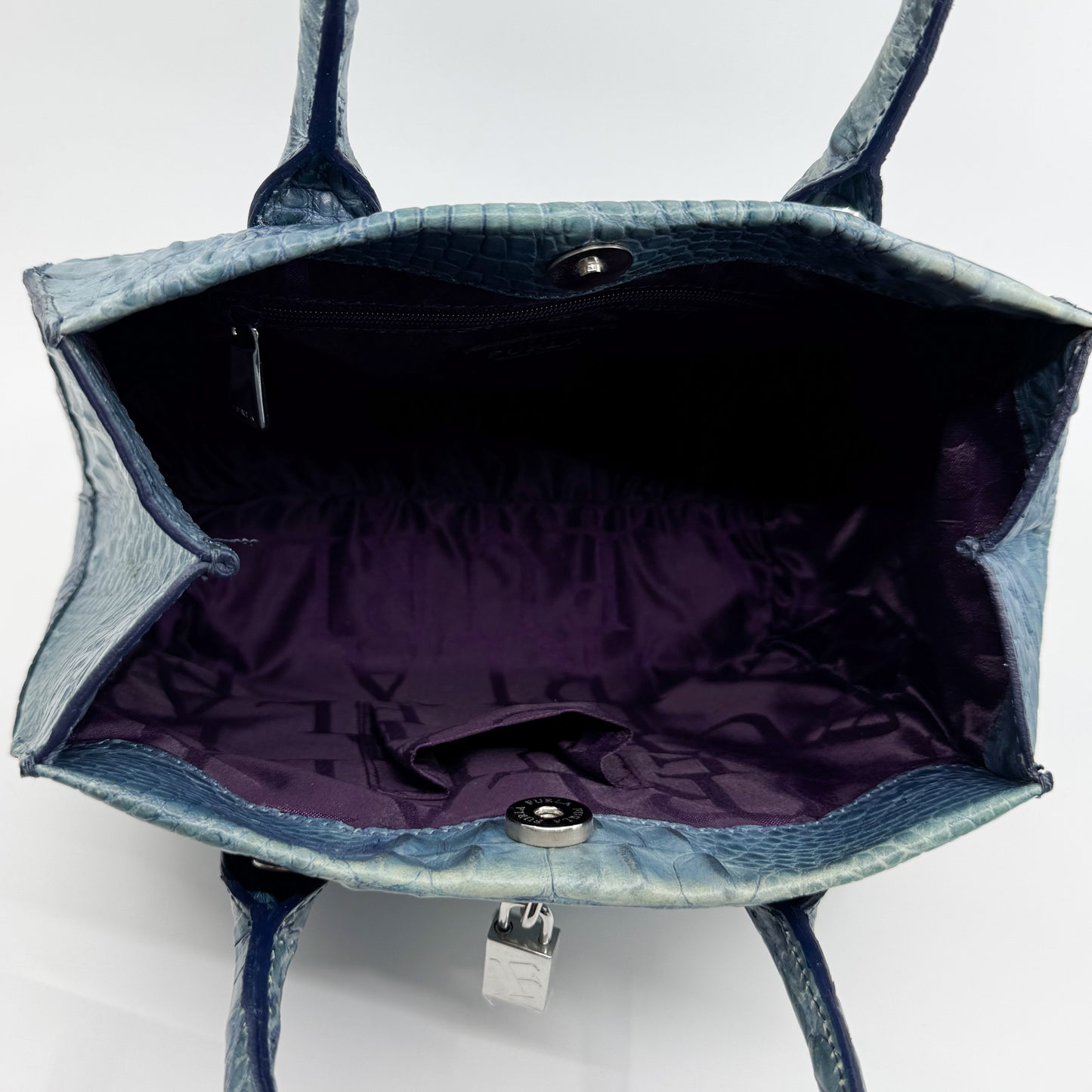 Vintage Furla Blue Croc Embossed Leather Top Handle Bag