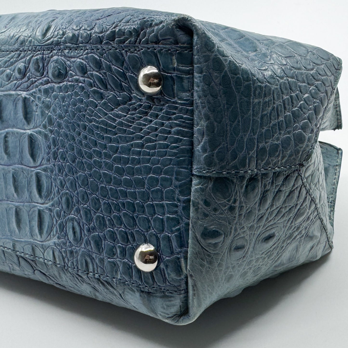 Vintage Furla Blue Croc Embossed Leather Top Handle Bag