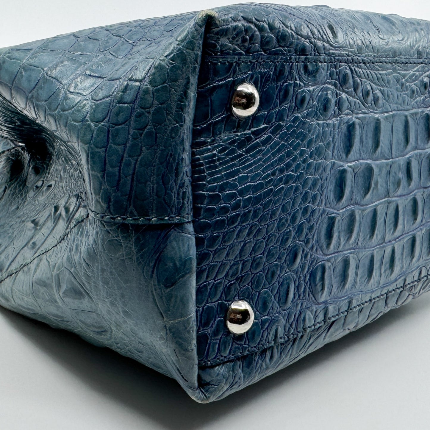 Vintage Furla Blue Croc Embossed Leather Top Handle Bag