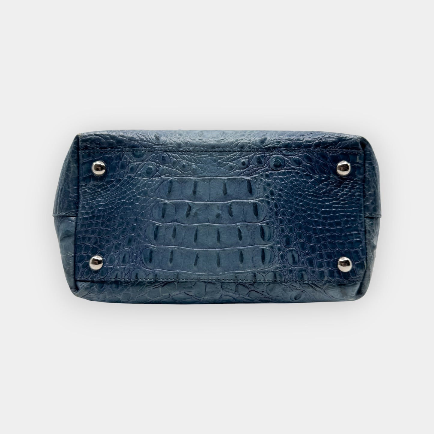 Vintage Furla Blue Croc Embossed Leather Top Handle Bag