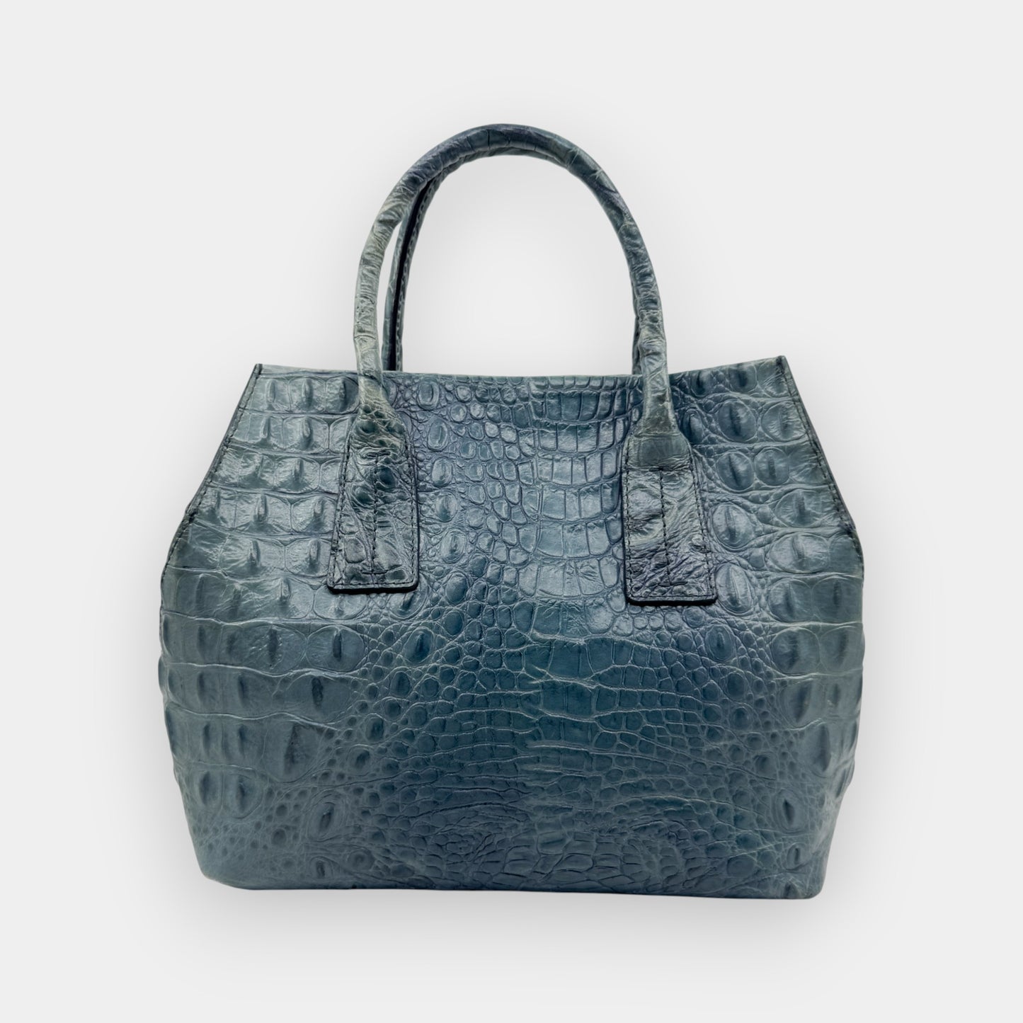 Vintage Furla Blue Croc Embossed Leather Top Handle Bag