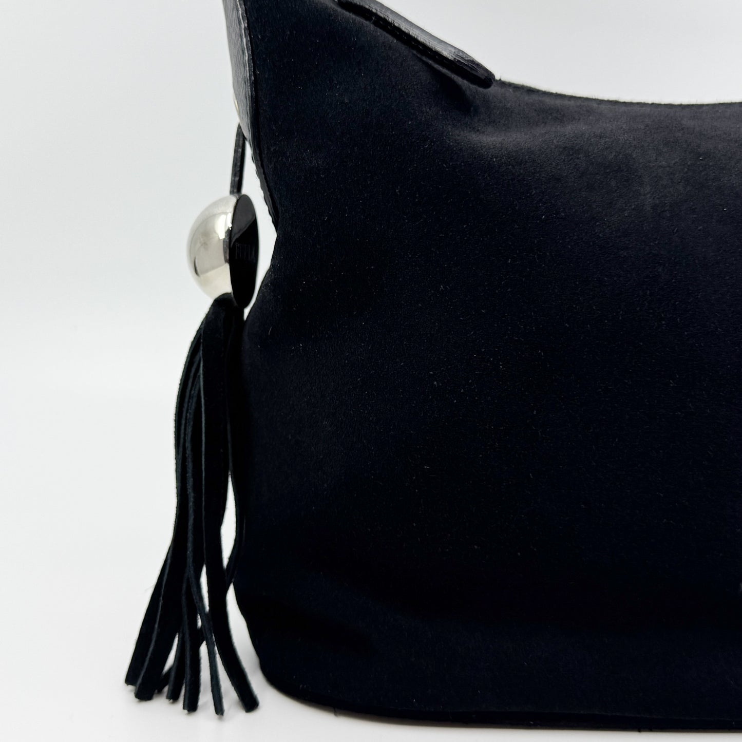 Vintage Furla Black Suede and Leather Top Handle Zip Bag