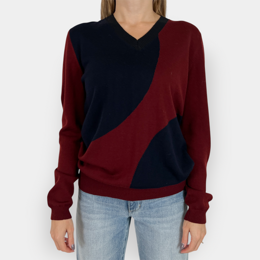 Marni Burgundy Black Navy Block Colour Fine Wool Knit IT44 ~ AU12