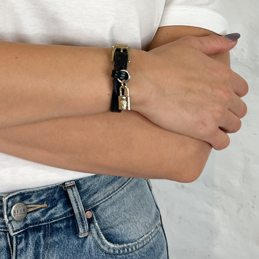 Mulberry Black Leather Cuff Bracelet