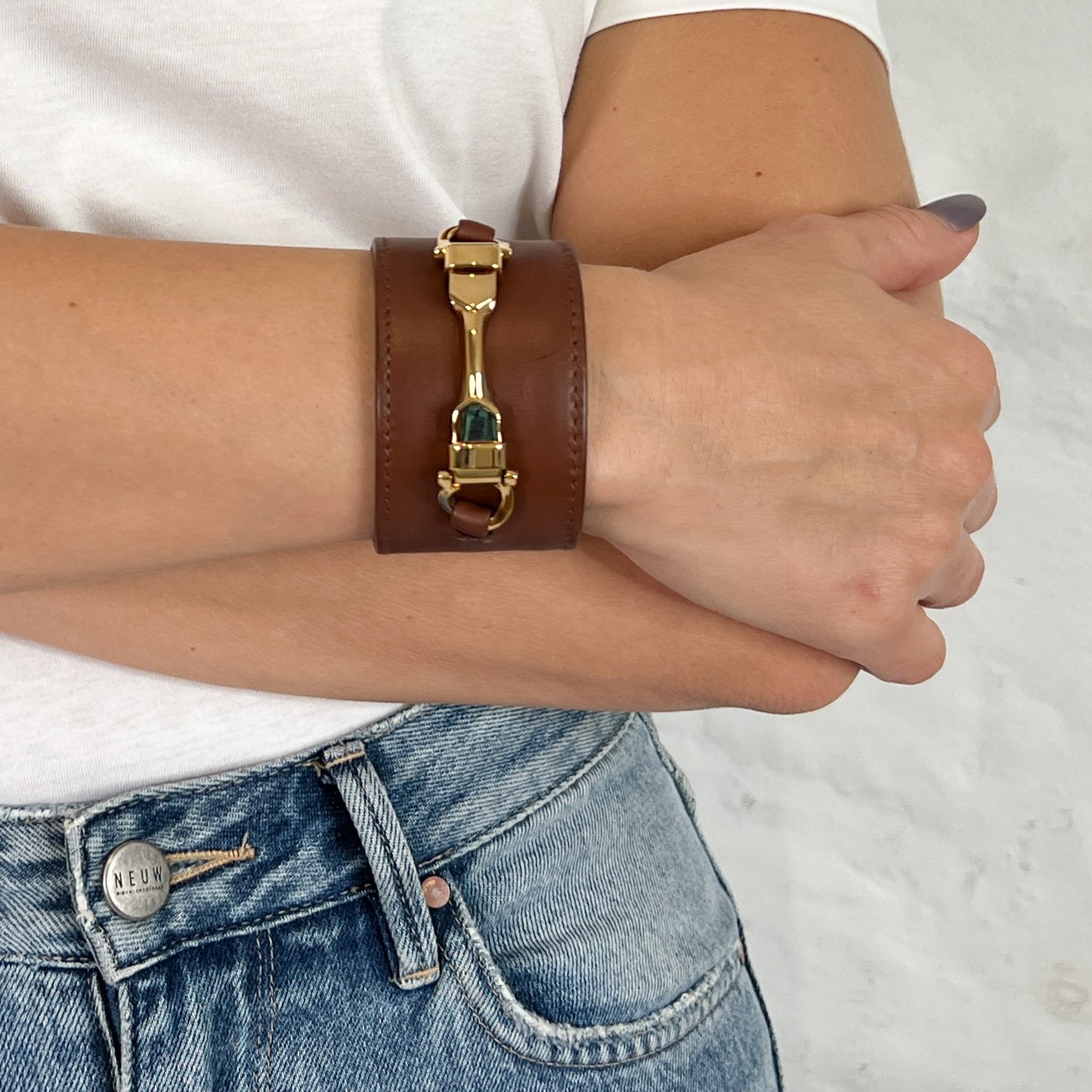 Salvatore Ferragamo Brown Leather Cuff Bracelet