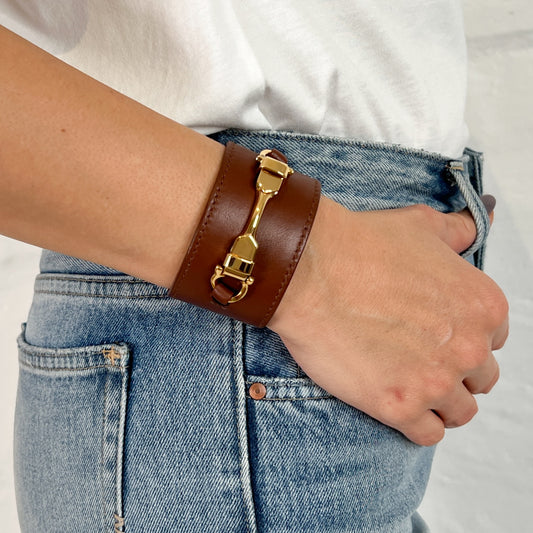 Salvatore Ferragamo Brown Leather Cuff Bracelet