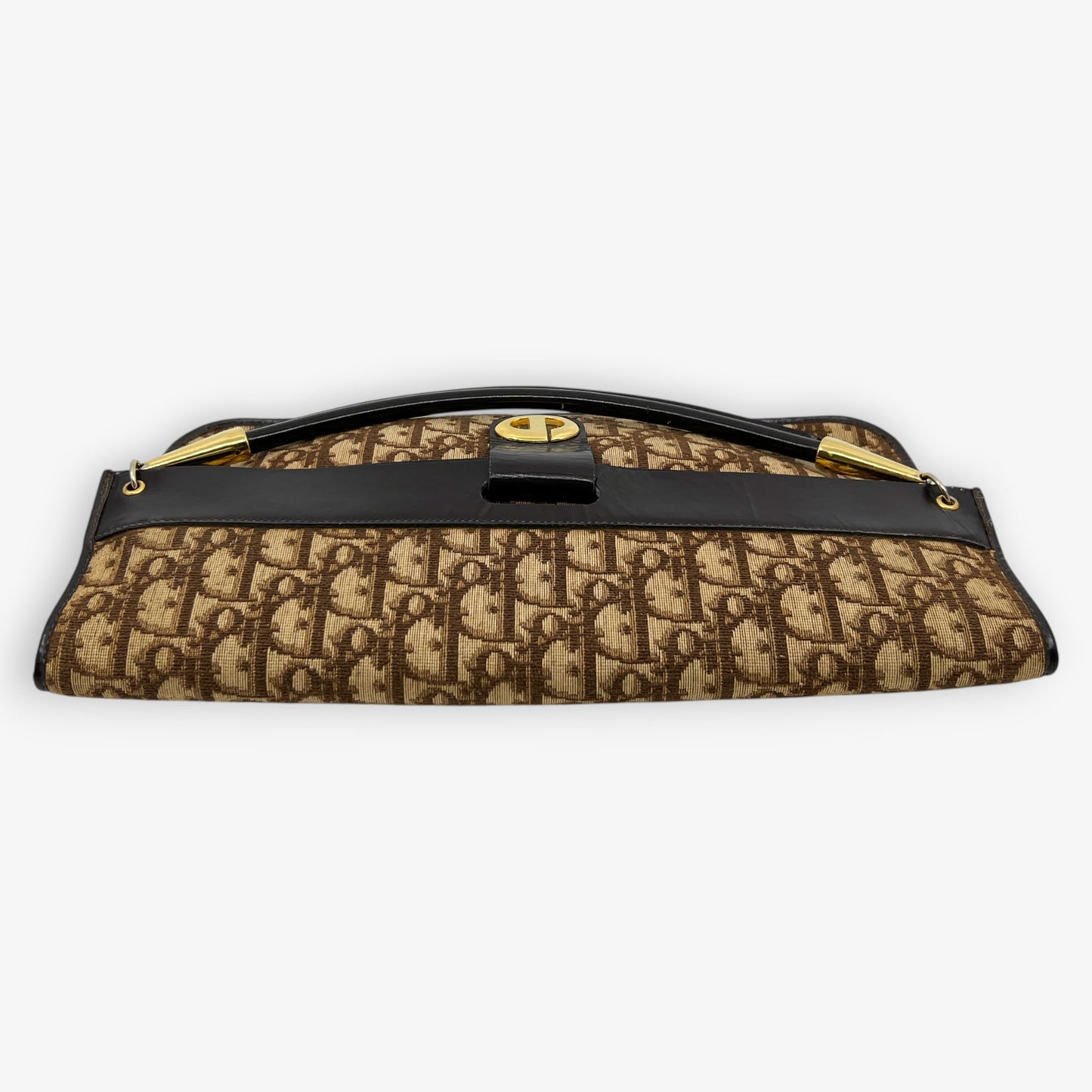 Christian Dior Vintage Jacquard Trotter Canvas & Leather Fold Over Clutch Bag