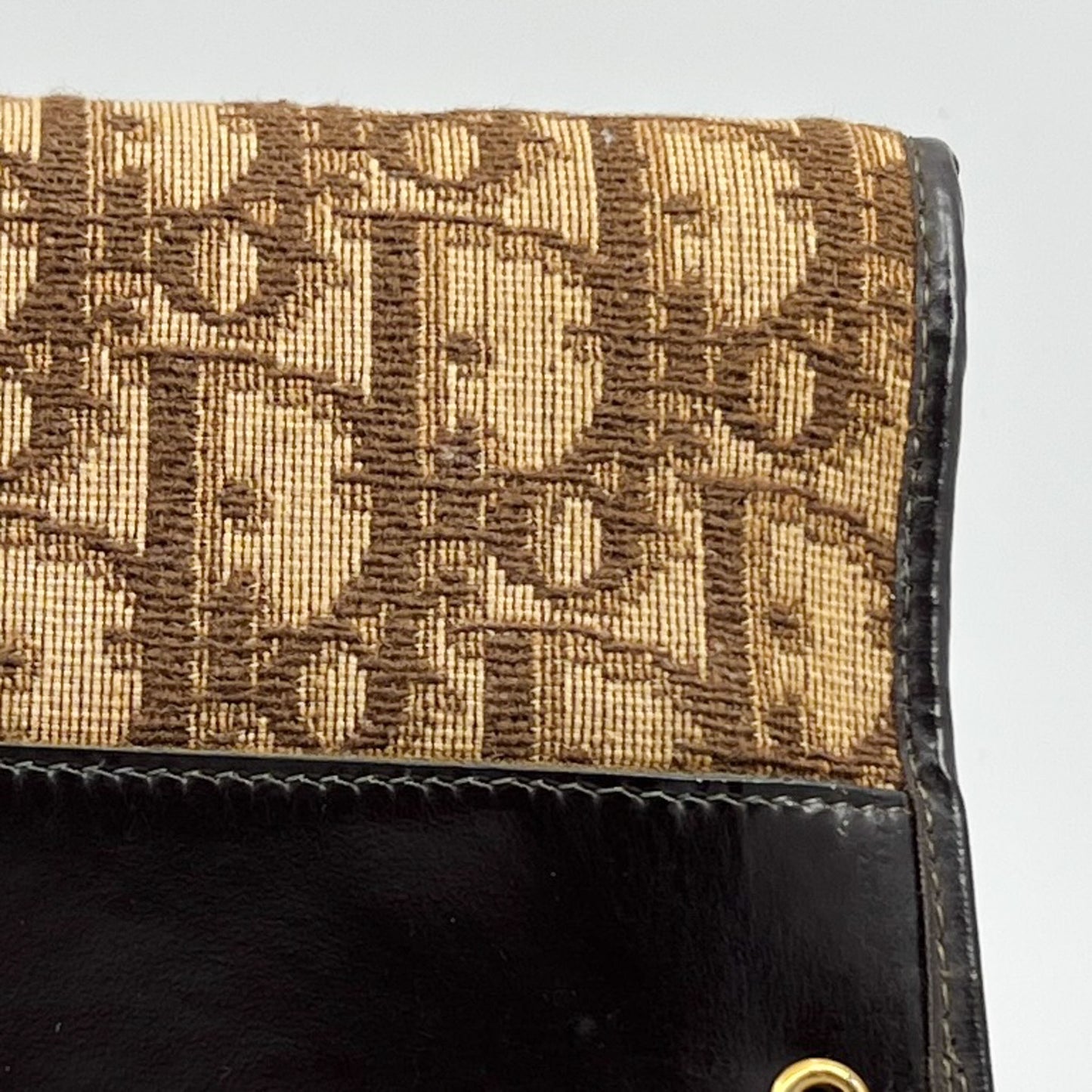 Christian Dior Vintage Jacquard Trotter Canvas & Leather Fold Over Clutch Bag