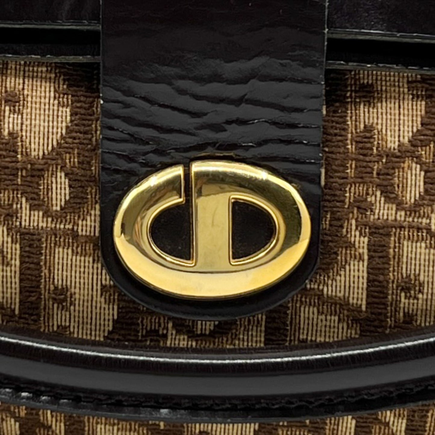 Christian Dior Vintage Jacquard Trotter Canvas & Leather Fold Over Clutch Bag
