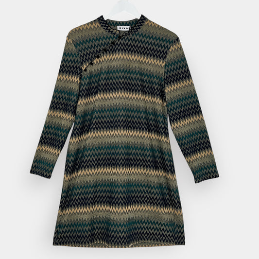 Rixo Green Chevron Knit Dress Tunic AU14-16 [NEW]