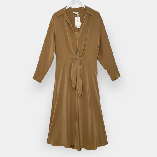 Vince Camel Satin Back Crepe Tie Front Camuto Midi Dress Large ~ AU14 [NEW]