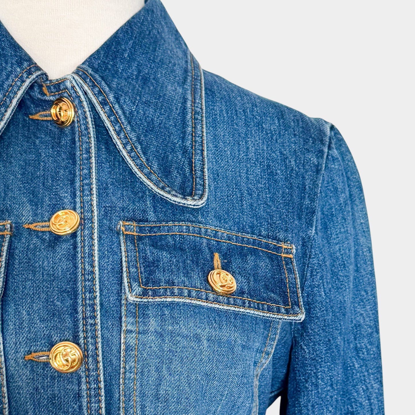 Gucci Eco Washed Organic Blue Denim Safari Jacket EU38 ~ AU8