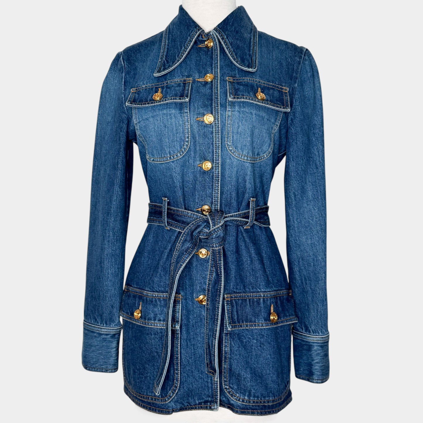 Gucci Eco Washed Organic Blue Denim Safari Jacket EU38 ~ AU8