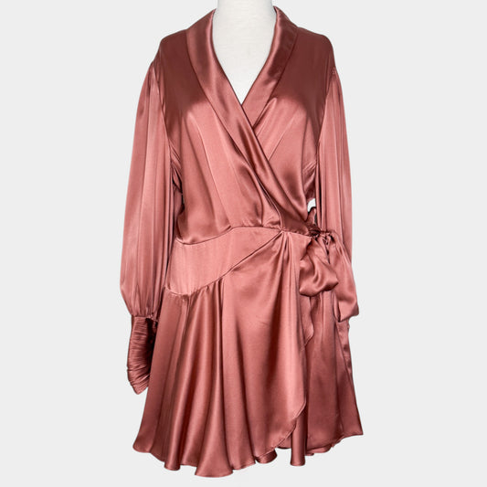 Zimmermann Rose Gold Bronze Silk Mini Wrap Dress 4 ~ AU14