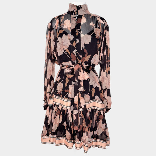 Zimmermann Black Pink Concert Peonies Panelled Mini Dress 0 ~ AU8