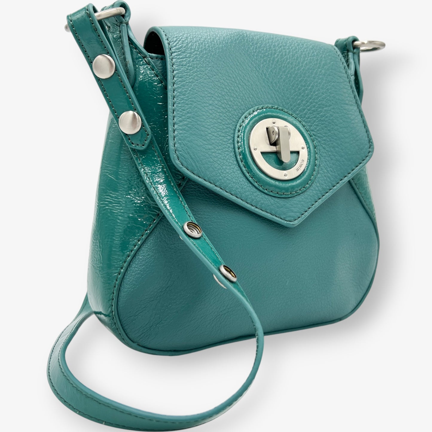 Mimco Molten Hip Teal Green Leather Crossbody Bag