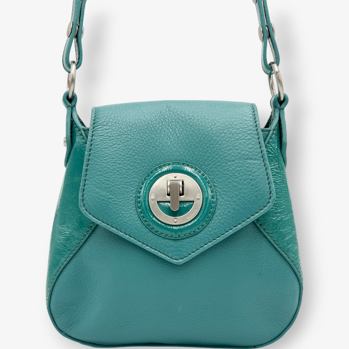 Mimco Molten Hip Teal Green Leather Crossbody Bag